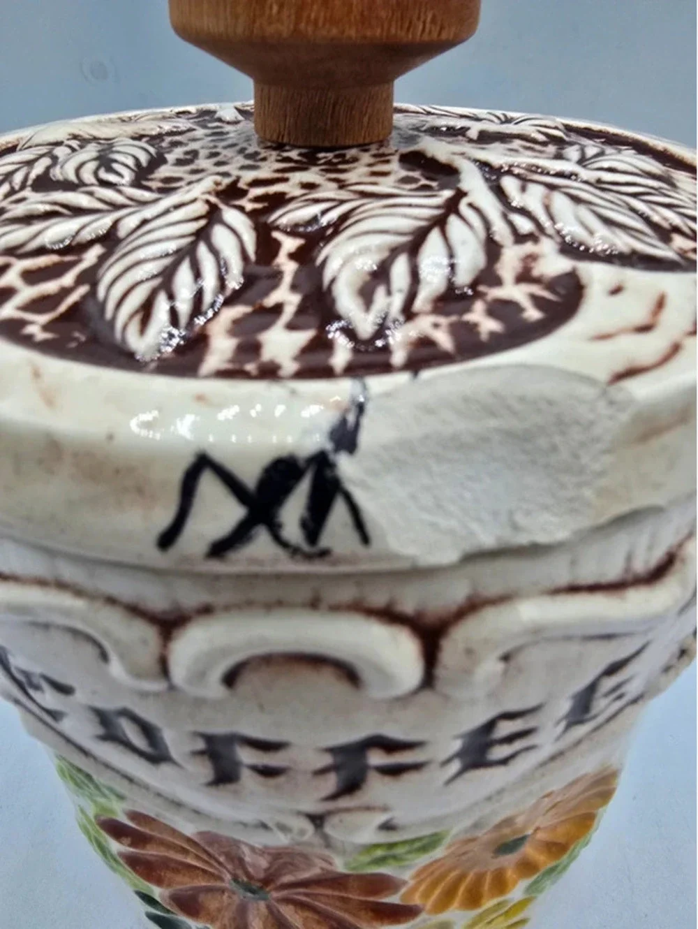 Vintage Treasure Craft ceramic faux-wood grain Coffee canister